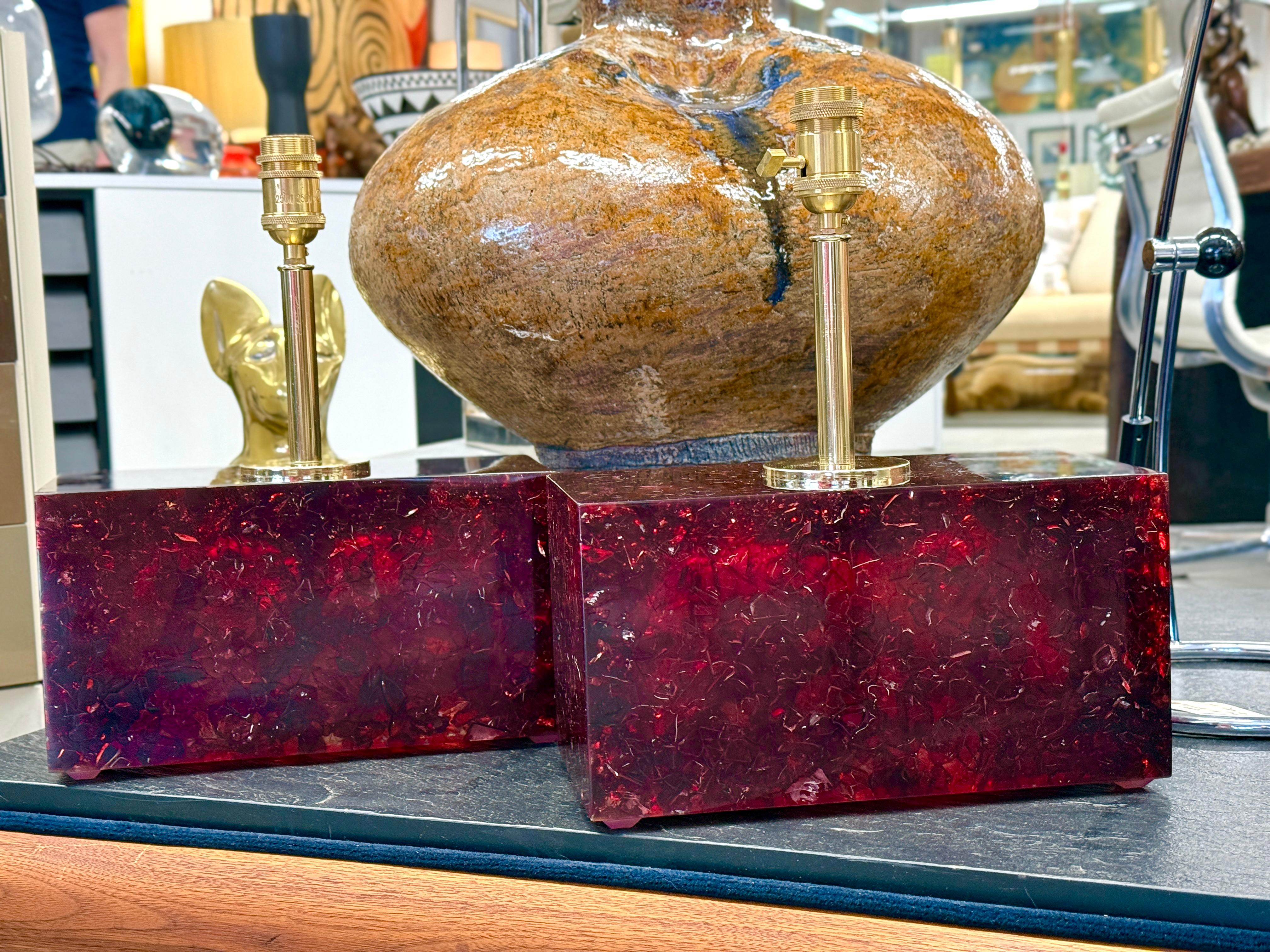 Pair of Stunning Red Fractal Resin Lamps In Good Condition For Sale In Palm Springs, CA