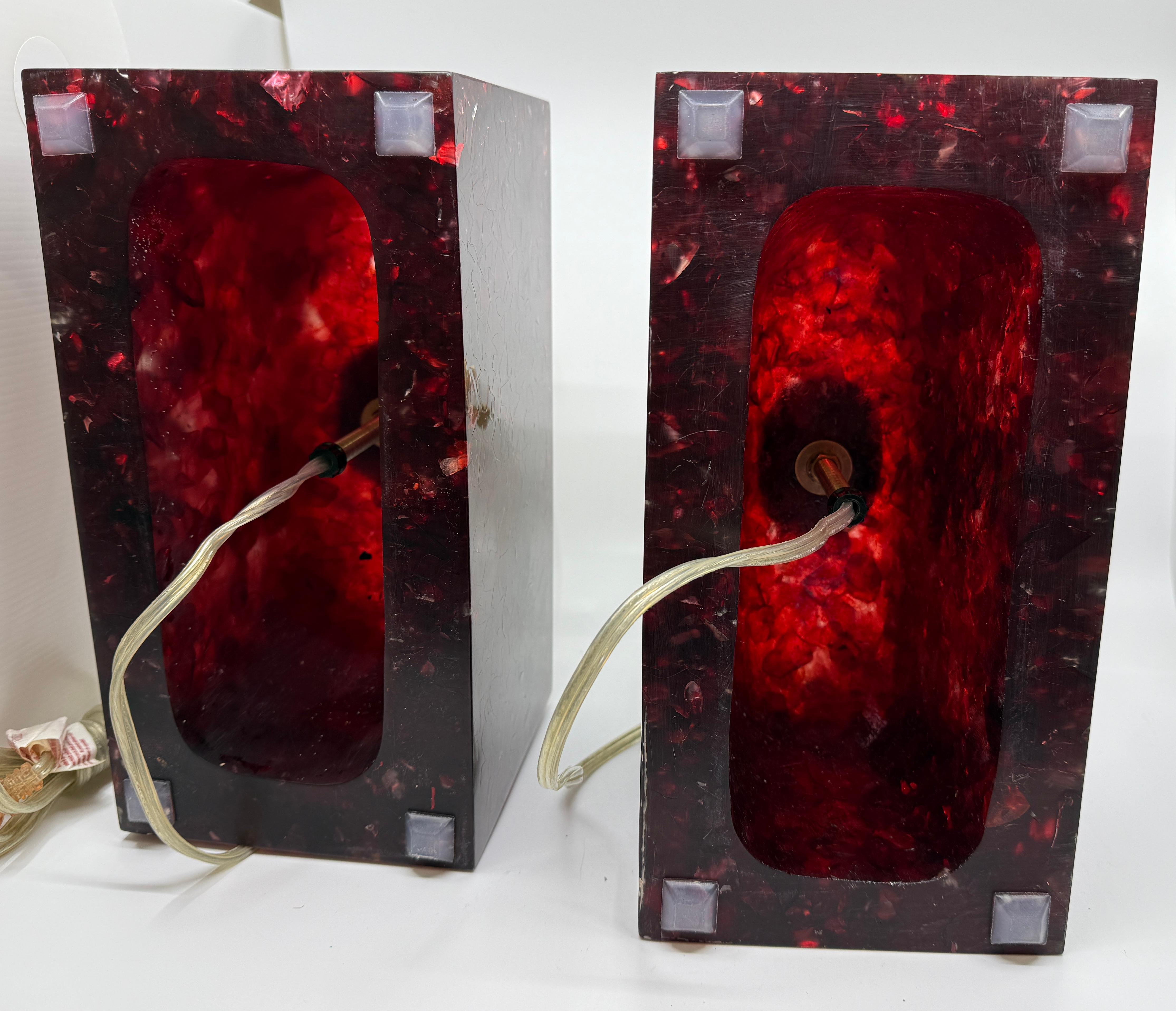 Pair of Stunning Red Fractal Resin Lamps For Sale 3