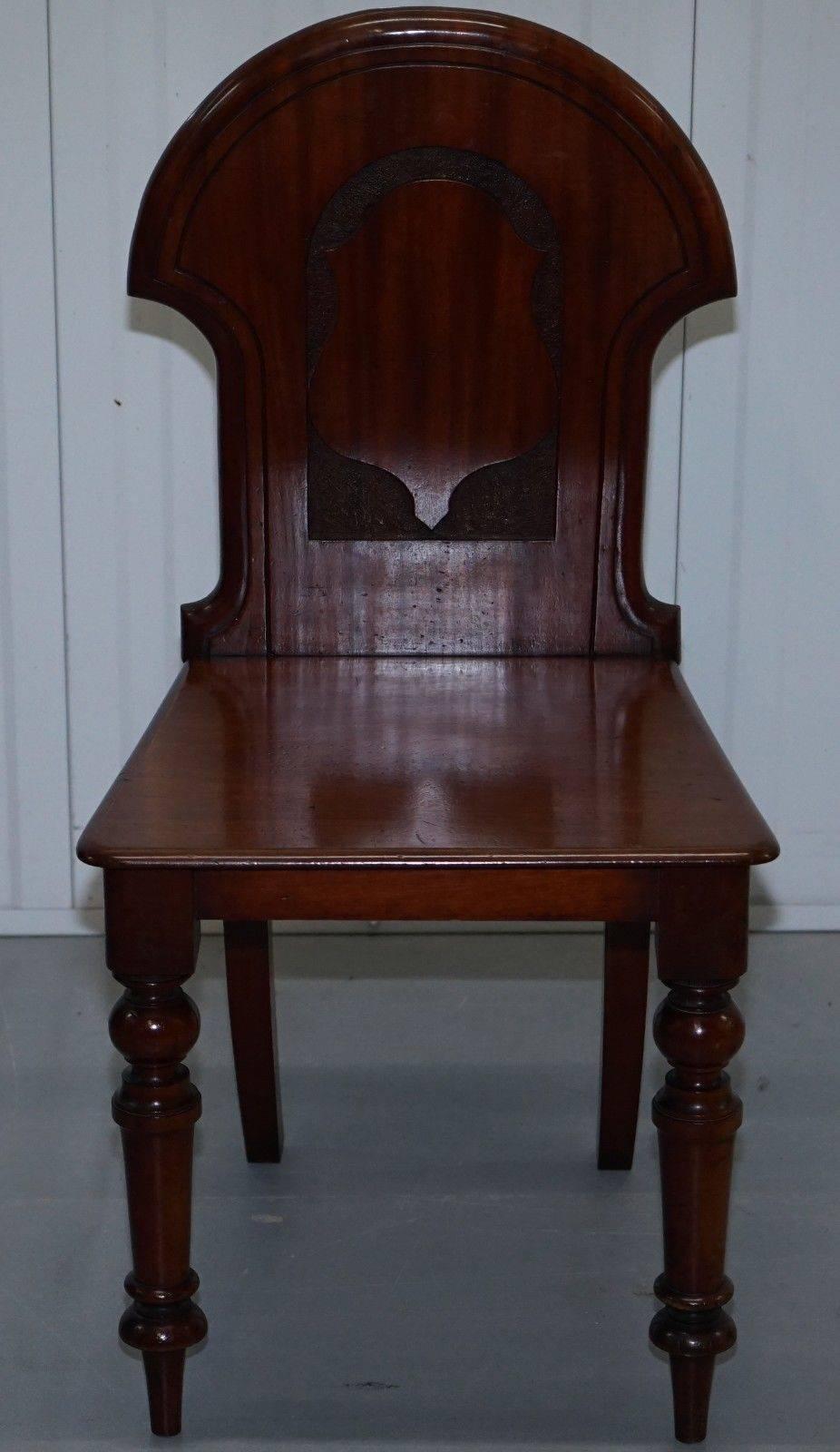 British Pair of Stunning Regency Mahogany circa 1830 Shield Back Hall Chairs Nice Patina