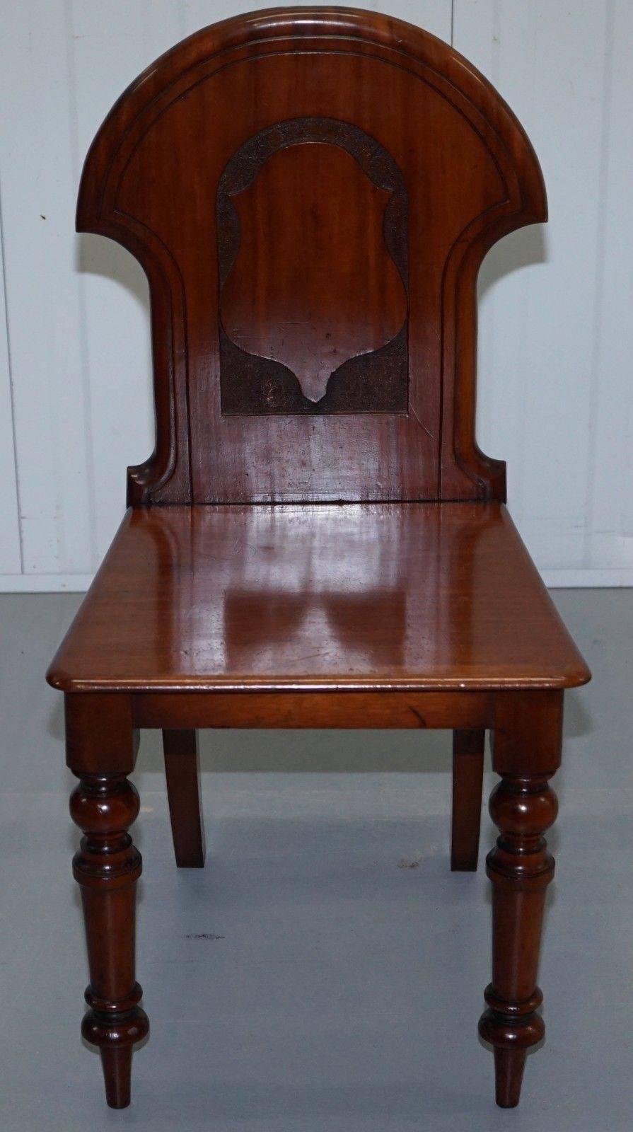 Pair of Stunning Regency Mahogany circa 1830 Shield Back Hall Chairs Nice Patina 3