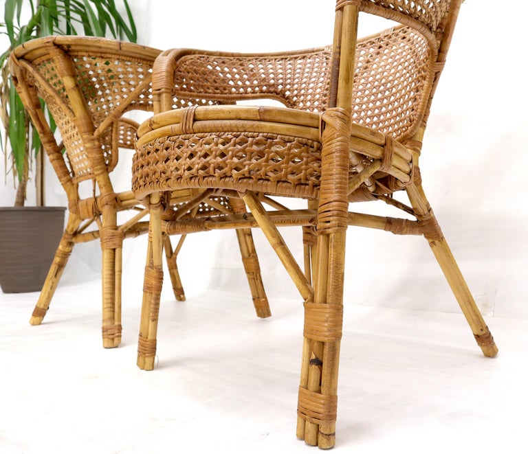 Pair of Stunning Round Barrel Shape Bamboo Rattan Cane Seat Chairs For
