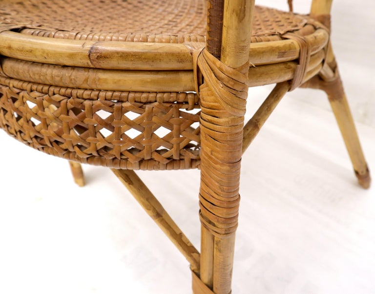 Pair of Stunning Round Barrel Shape Bamboo Rattan Cane Seat Chairs For