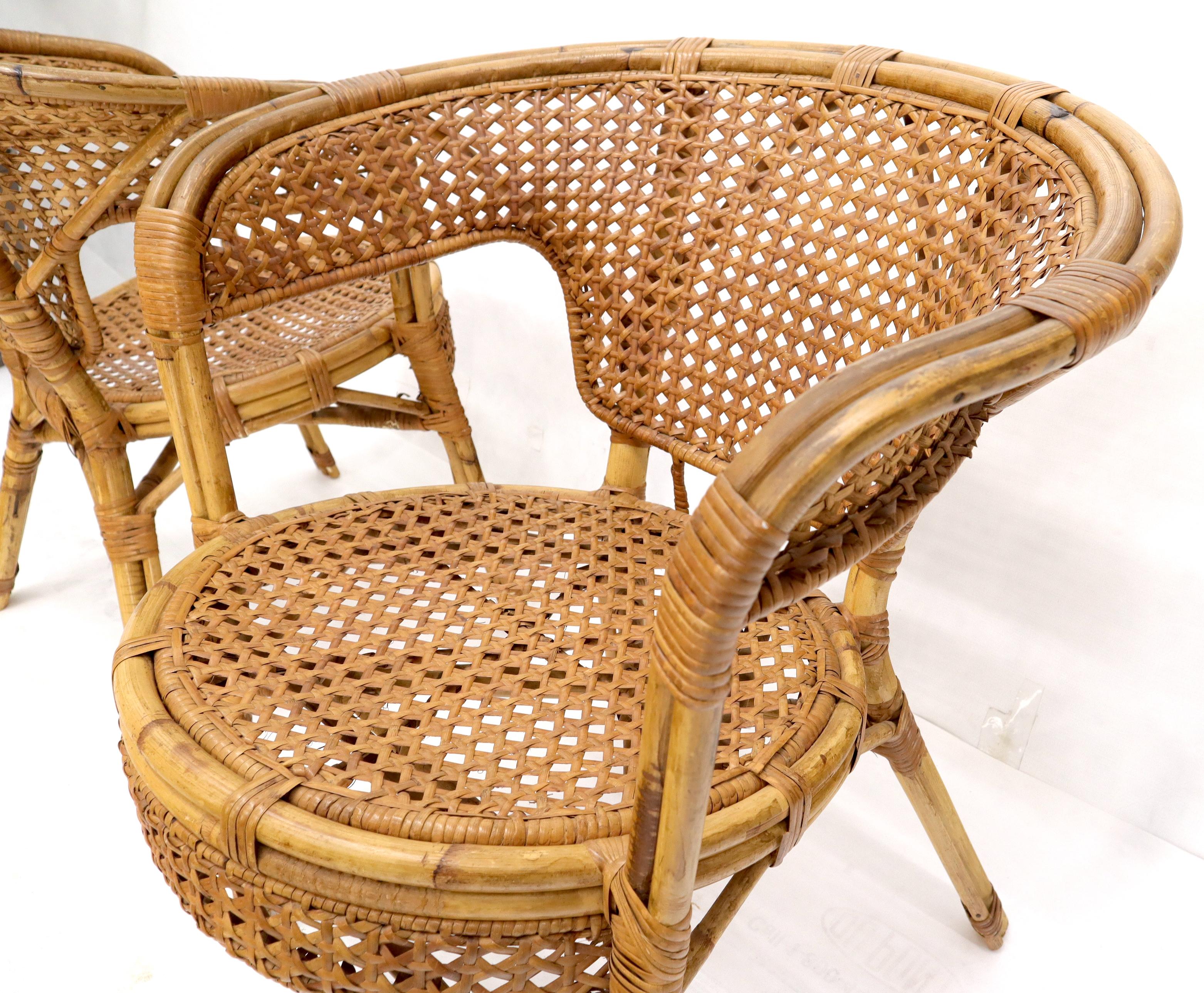 Pair of Stunning Round Barrel Shape Bamboo Rattan Cane Seat Chairs For Sale 4