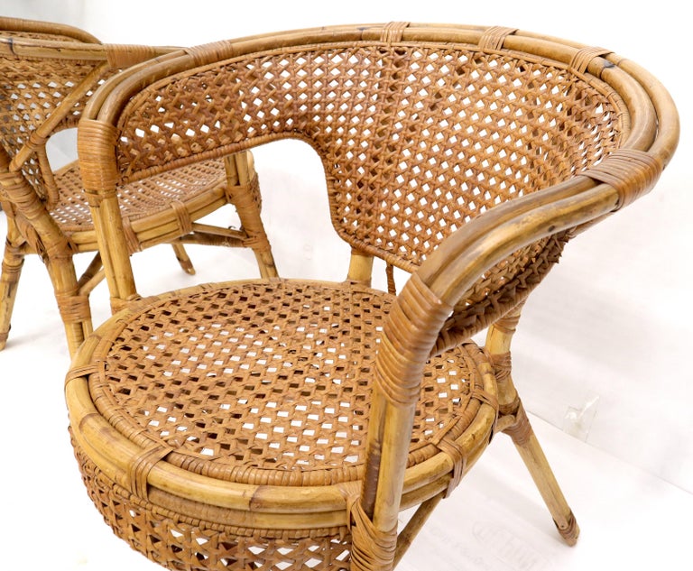 Pair of Stunning Round Barrel Shape Bamboo Rattan Cane Seat Chairs For