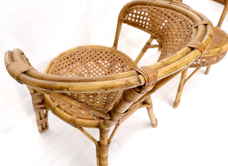 Pair of Stunning Round Barrel Shape Bamboo Rattan Cane Seat Chairs For