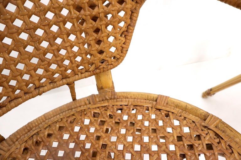 Pair of Stunning Round Barrel Shape Bamboo Rattan Cane Seat Chairs For