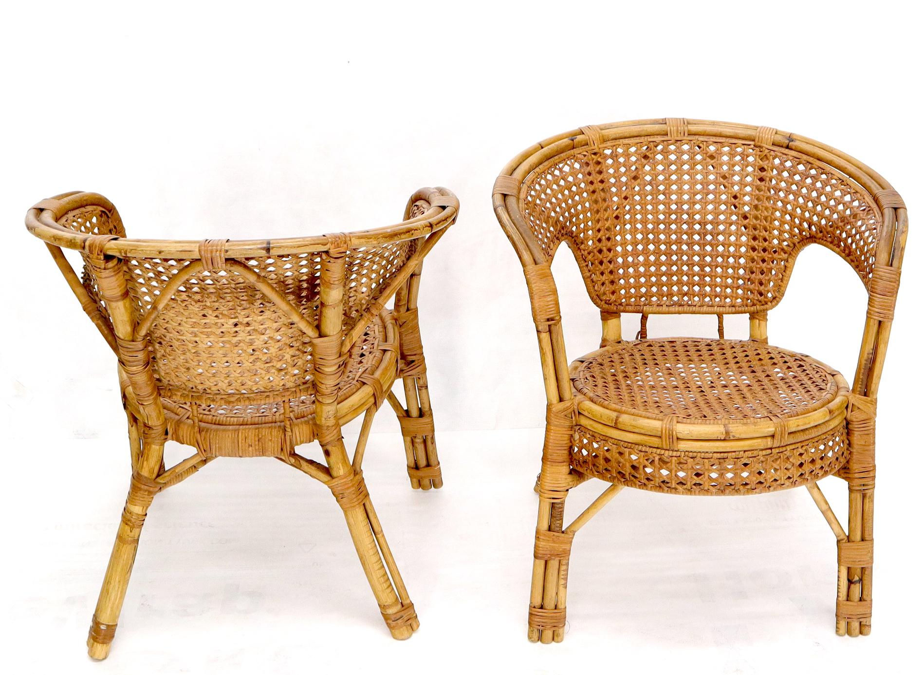 Pair of Stunning Round Barrel Shape Bamboo Rattan Cane Seat Chairs In Good Condition For Sale In Rockaway, NJ