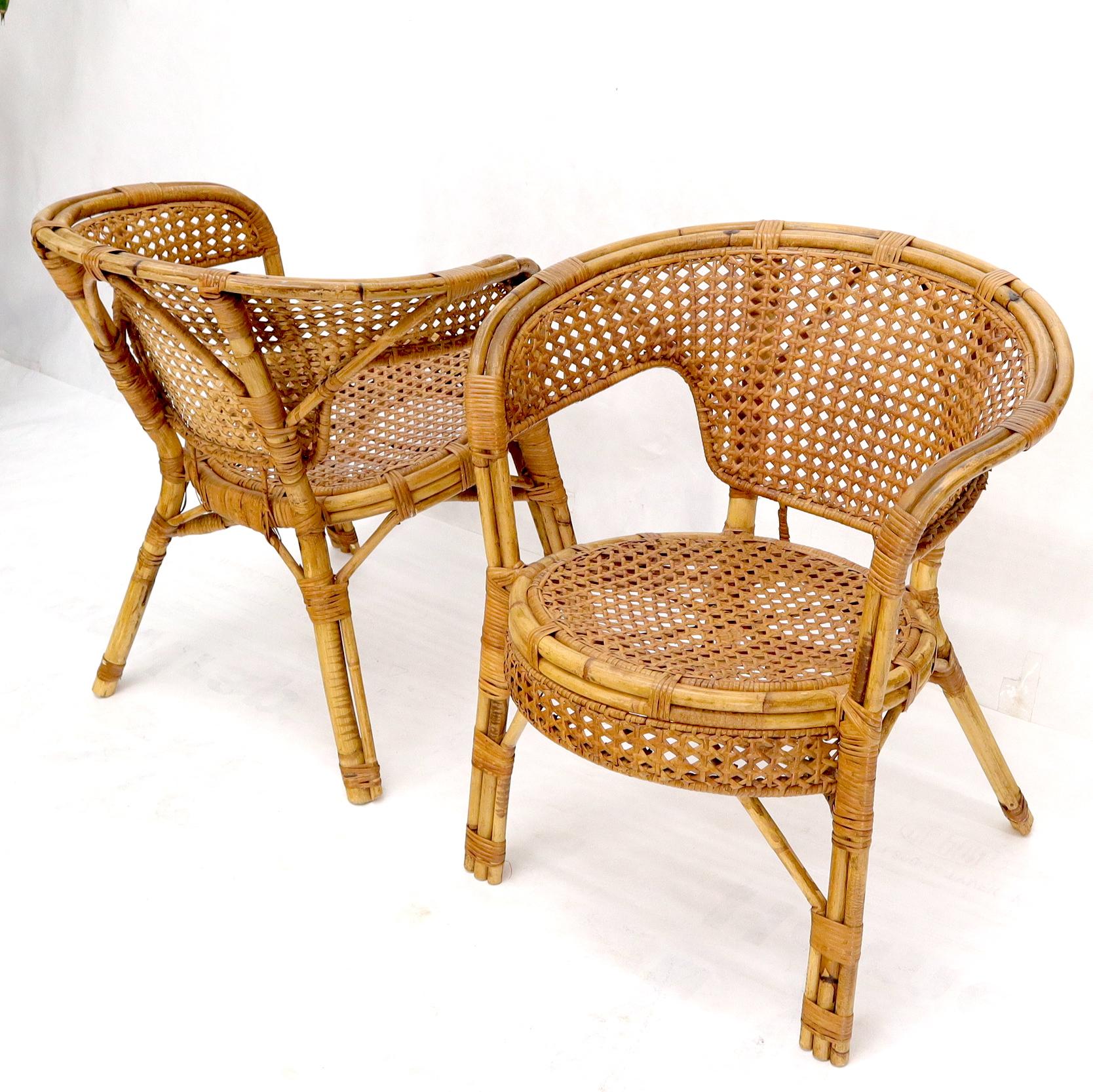 20th Century Pair of Stunning Round Barrel Shape Bamboo Rattan Cane Seat Chairs For Sale