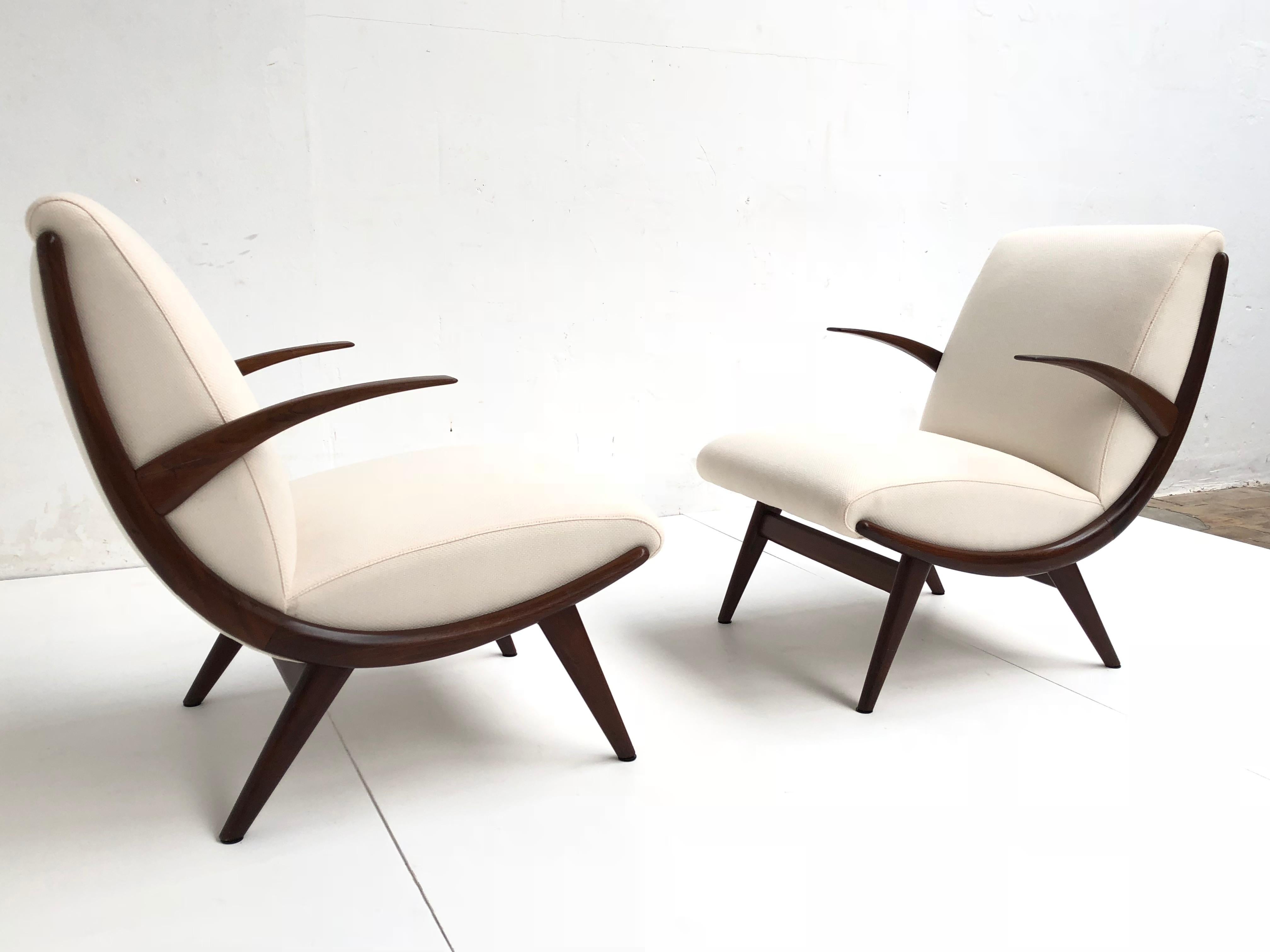 Scandinavian Modern Pair of Stunning Scandinavian 1950s Teak Lounge Armchairs New Wool Upholstery