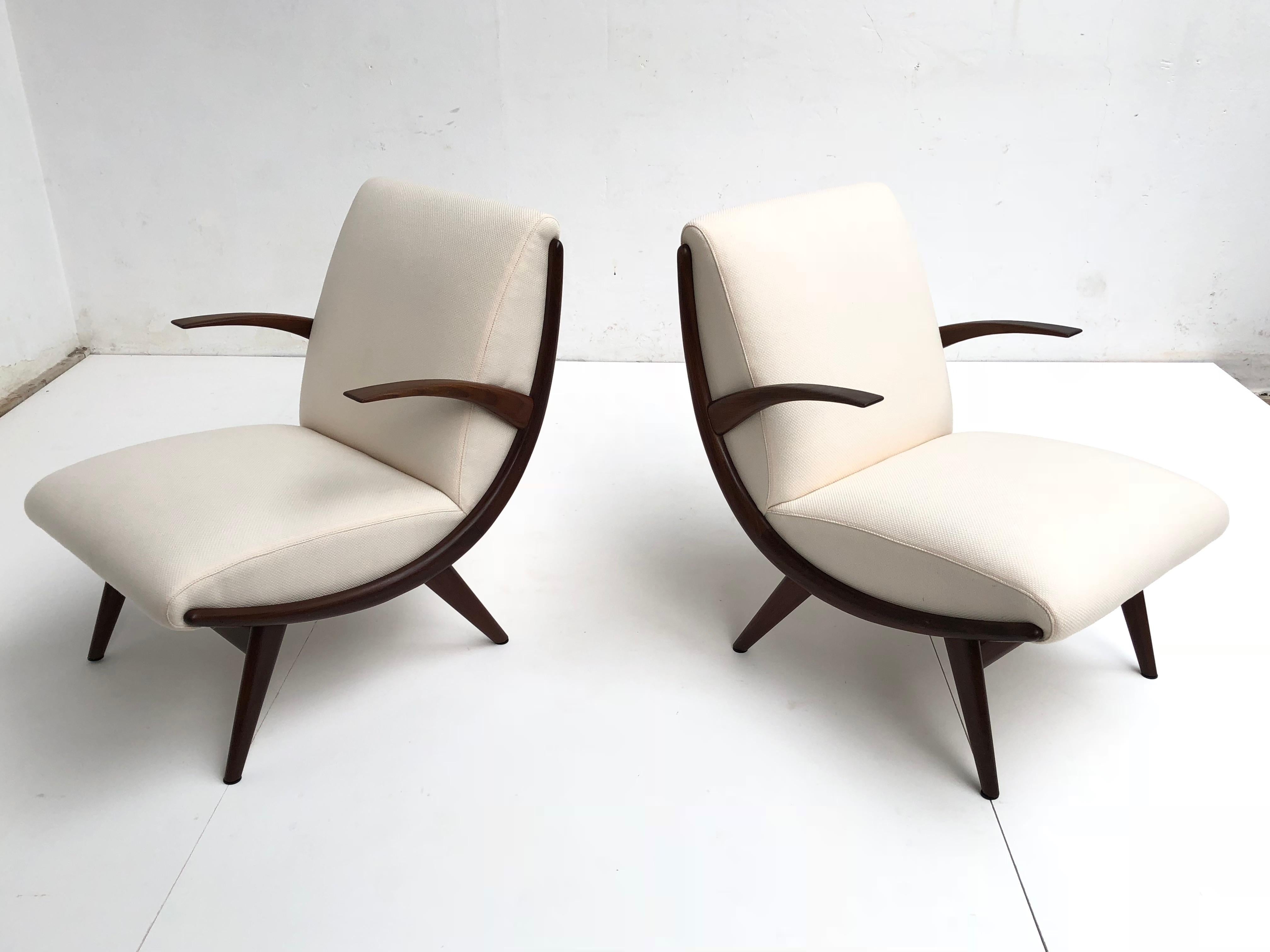 Pair of Stunning Scandinavian 1950s Teak Lounge Armchairs New Wool Upholstery In Good Condition In bergen op zoom, NL