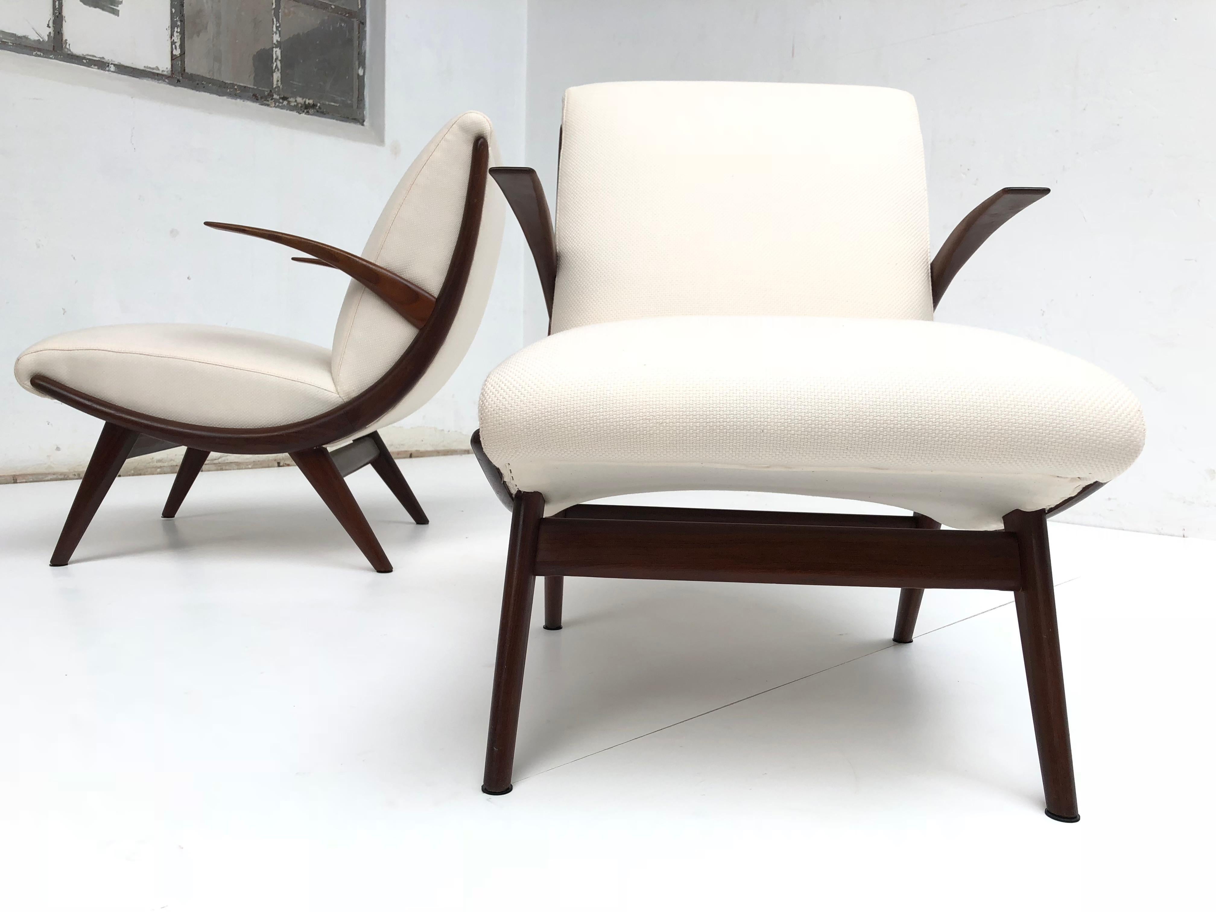 Mid-20th Century Pair of Stunning Scandinavian 1950s Teak Lounge Armchairs New Wool Upholstery