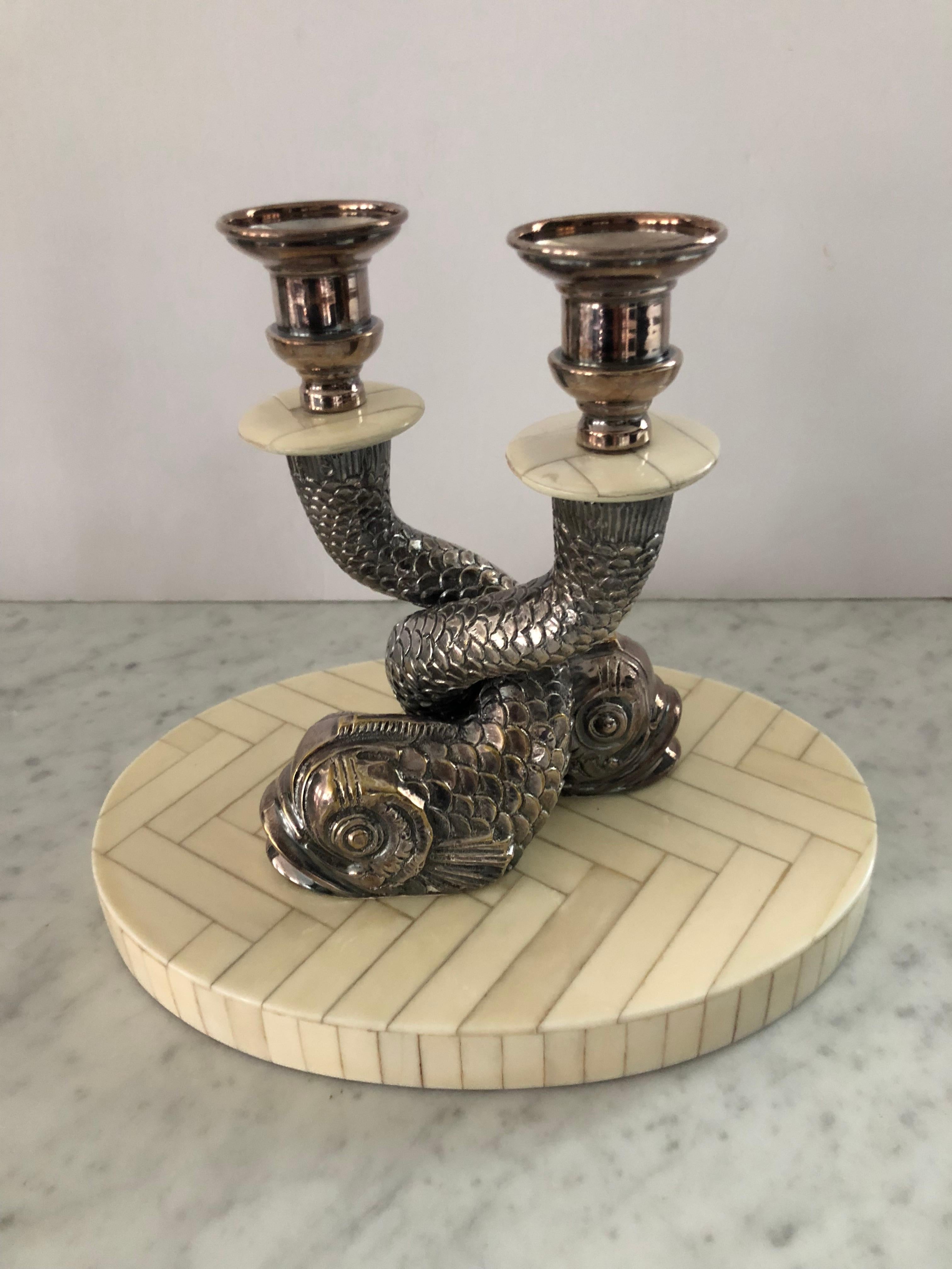 Pair of Stunning Silver Plate Dolphin Candlesticks by Anthony Redmile 1