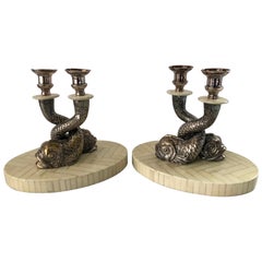Pair of Stunning Silver Plate Dolphin Candlesticks by Anthony Redmile