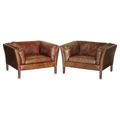 PAiR OF STUNNING SUPER COMFORTABLE LARGE HALO GROUCHO CUSHION ARMED ARMCHAIRS