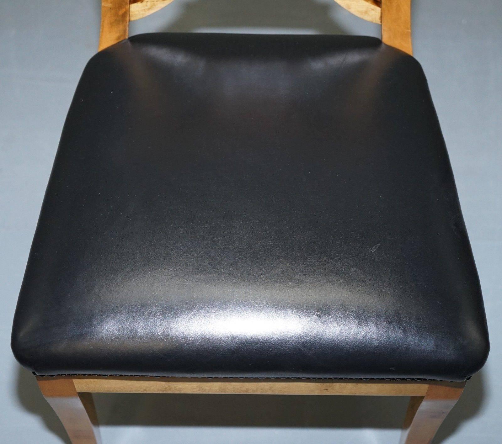 Leather Pair of Stunning Swedish Biedermeier Satin Birch Wood Occasional Chairs Desk