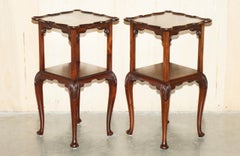 PAIR OF STUNNING THOMAS CHIPPENDALE STYLE TWO TIERED HARDWOOD SIDE END TABLEs