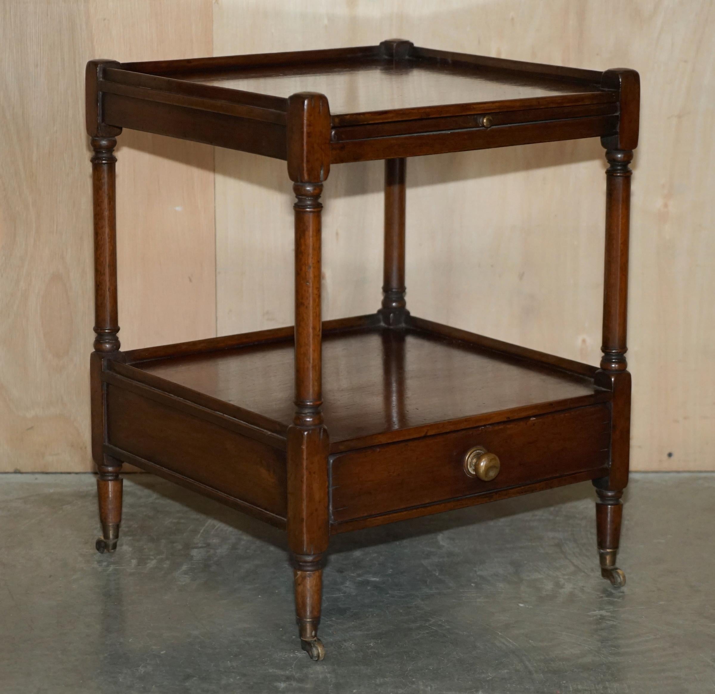 Pair of Stunning Two Tiered Side Tables Inc Drawers and Green Leather ...