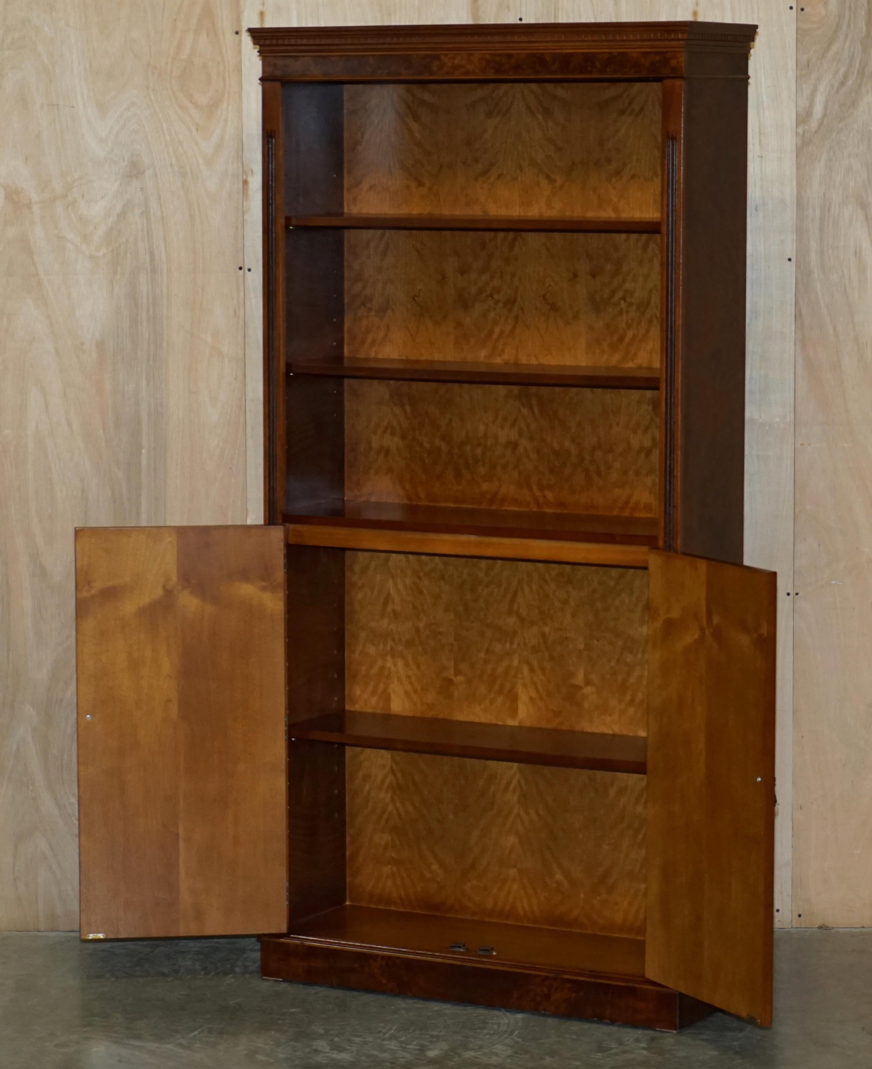 Pair of Stunning Vintage Burr & Burl Walnut Open Library Bookcases Cupboard Base For Sale 7