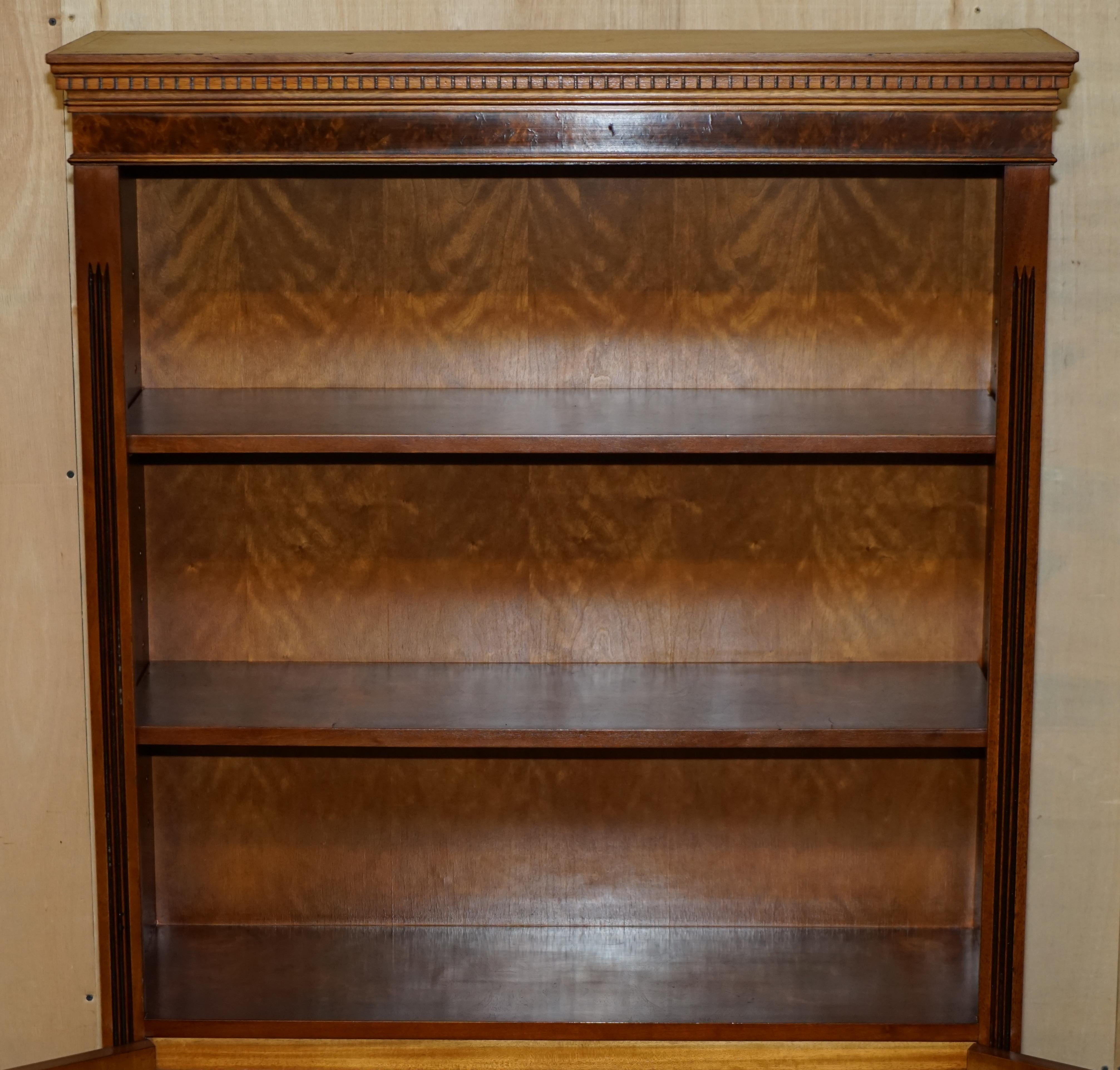 Pair of Stunning Vintage Burr & Burl Walnut Open Library Bookcases Cupboard Base For Sale 9