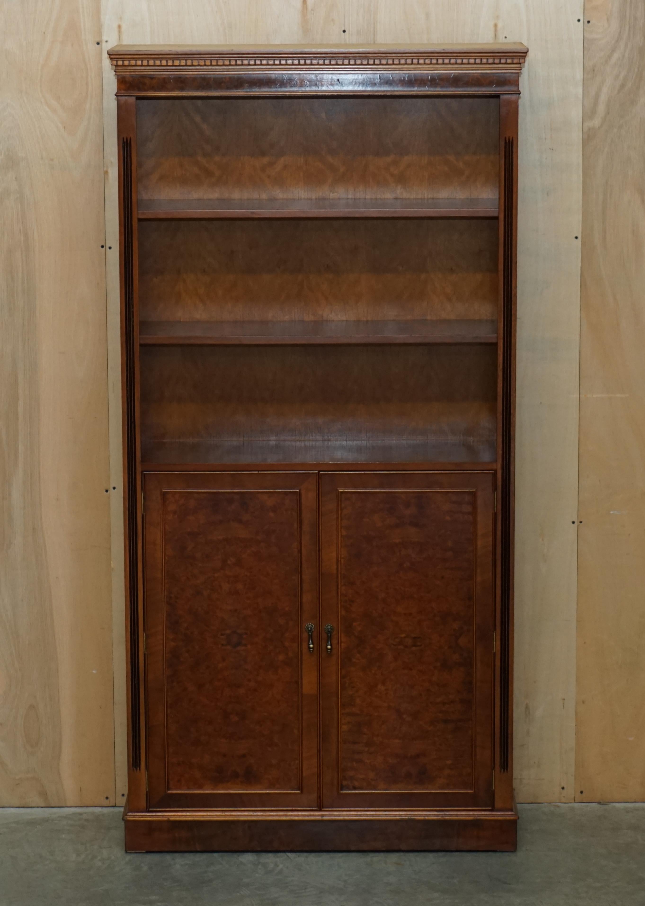 Art Deco Pair of Stunning Vintage Burr & Burl Walnut Open Library Bookcases Cupboard Base For Sale