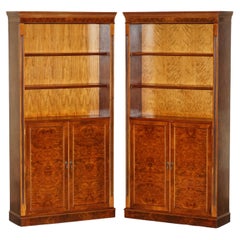 Pair of Stunning Antique Burr & Burl Walnut Open Library Bookcases Cupboard Base