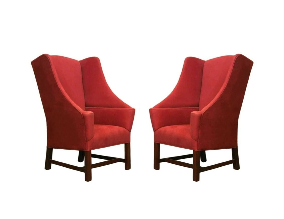 English Pair of Stylised Porter's Wingback Armchairs