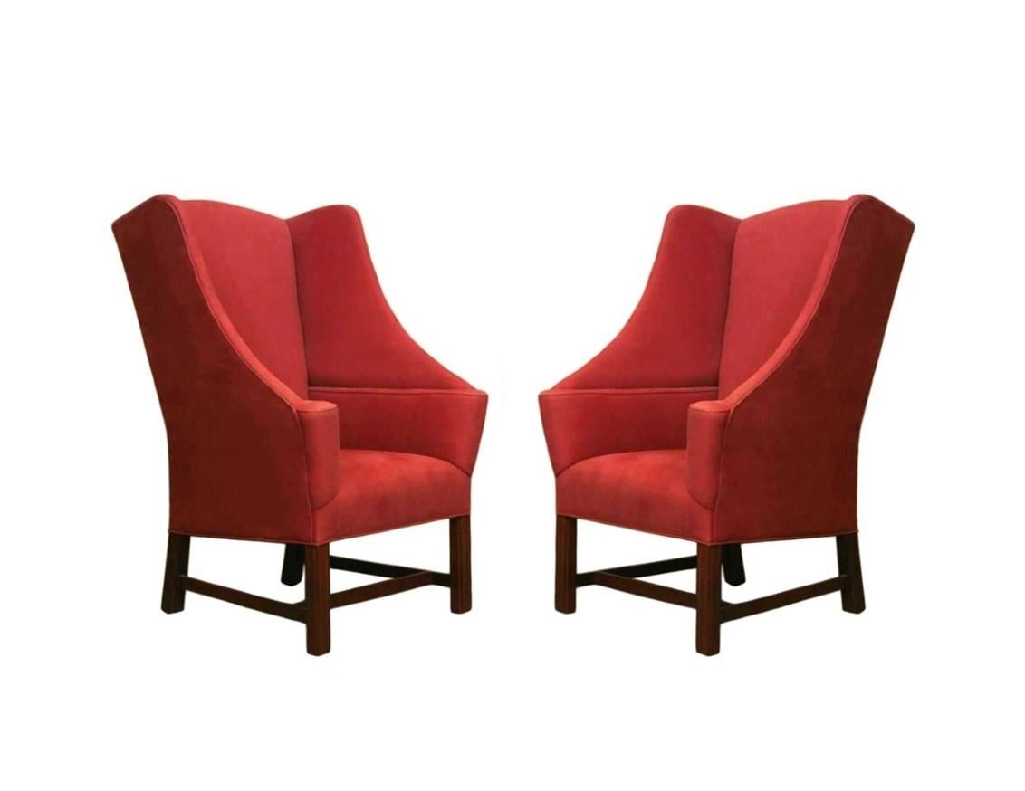 English Pair of Stylised Porter's Wingback Armchairs For Sale