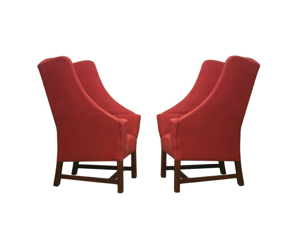 Pair of Stylised Porter's Wingback Armchairs In Excellent Condition For Sale In Dallas, TX