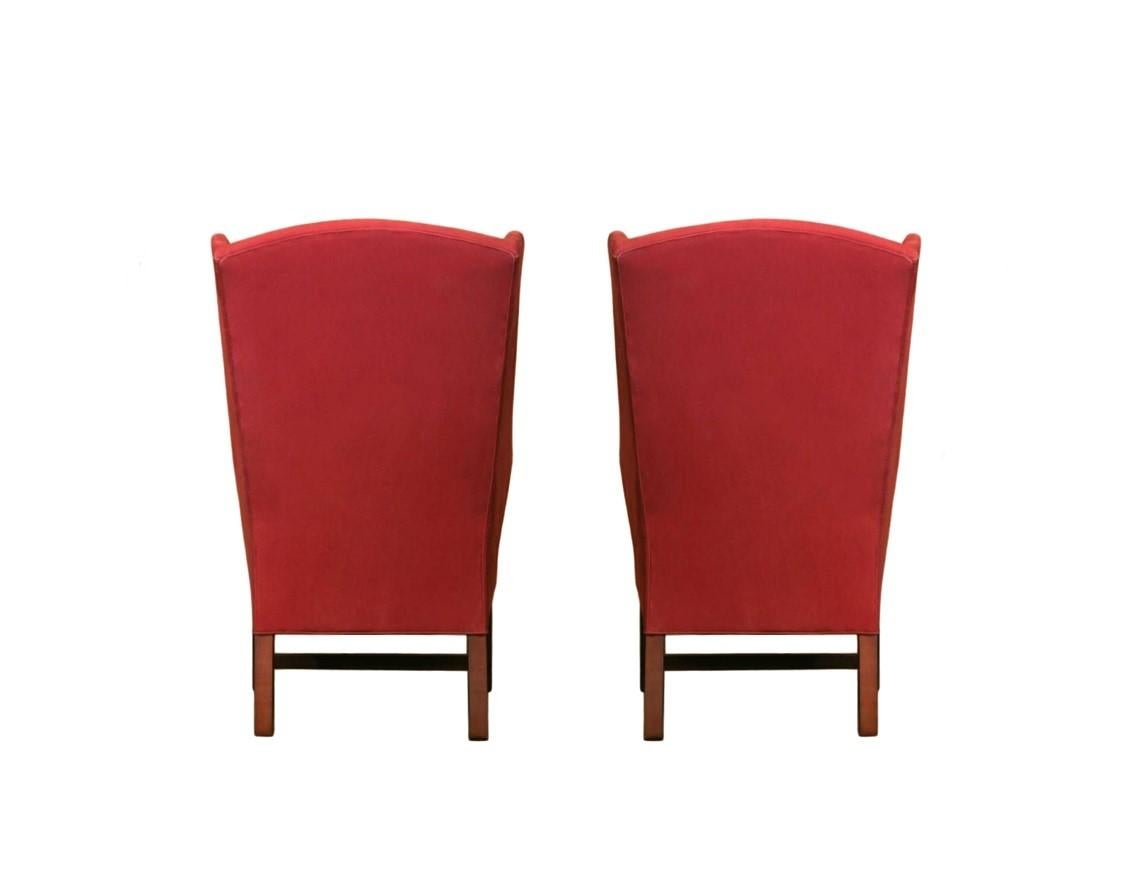 Upholstery Pair of Stylised Porter's Wingback Armchairs For Sale
