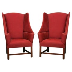 Antique Pair of Stylised Porter's Wingback Armchairs
