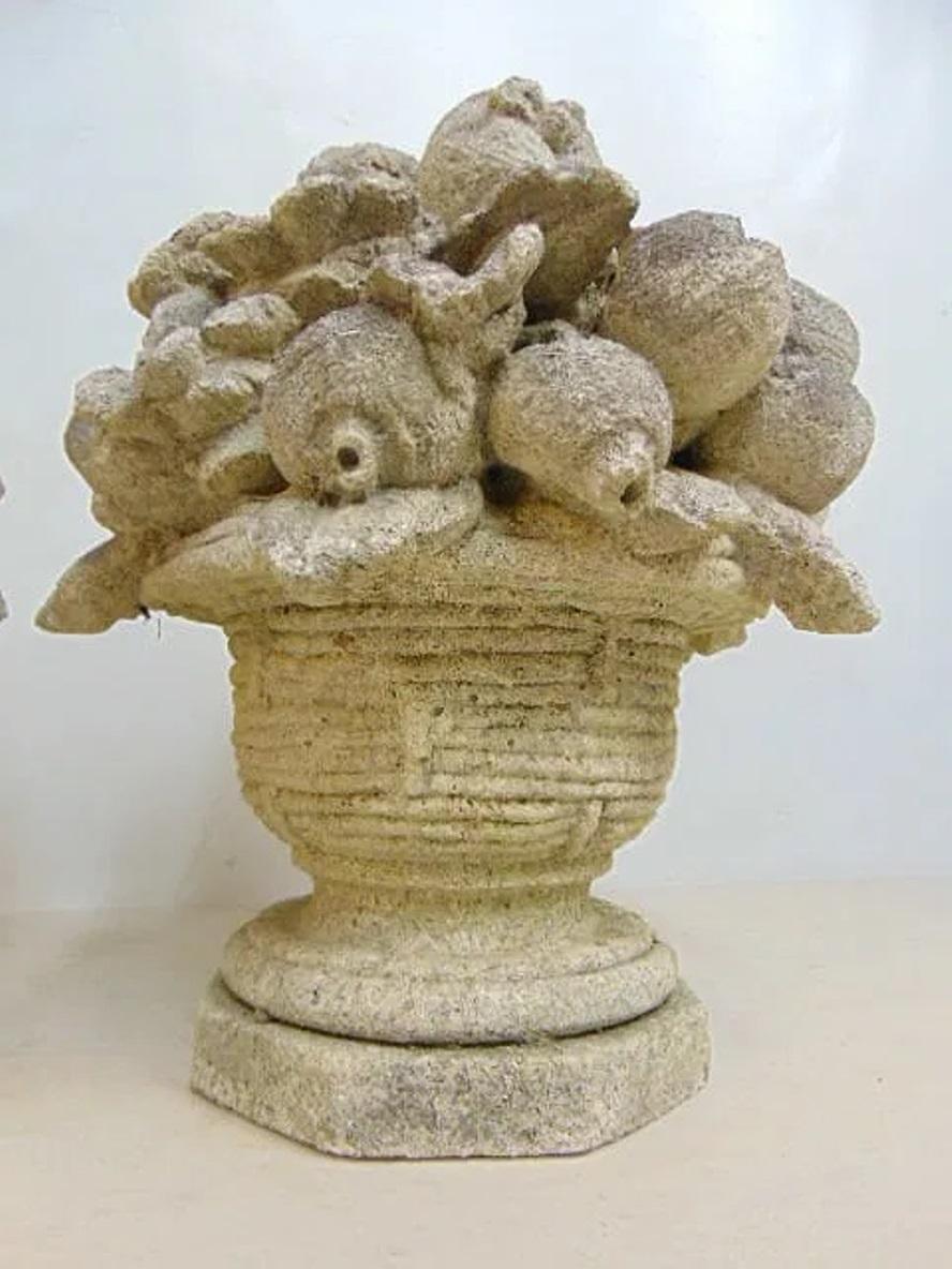 A lovely Pair of finely detailed Floral and Fruits Baskets / Garden Ornaments , early 20th century, American

These baskets have great decorative appeal, with depth in the sculpted mptifs and a beautiful patina; in addition , ideally sized for