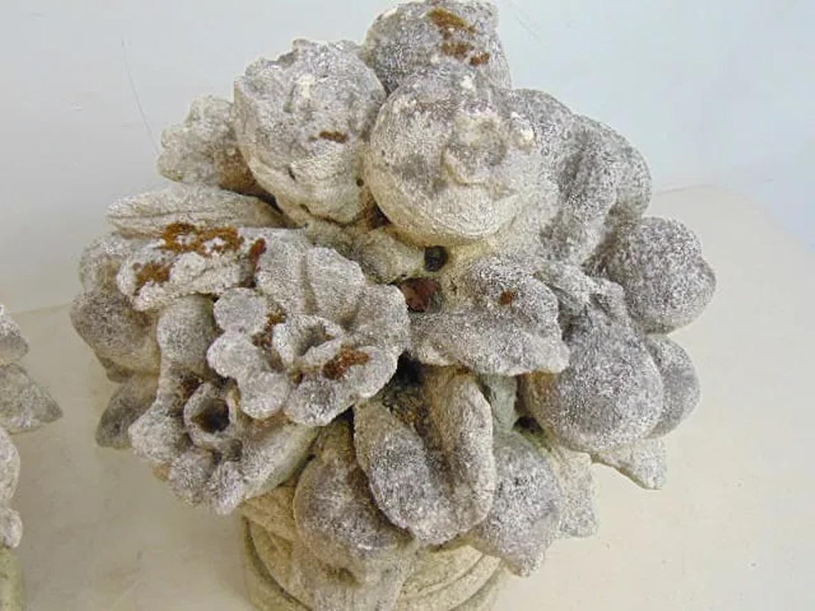 American Classical Pair of stylish Antique Cast Stone Fruit and Flower Baskets For Sale