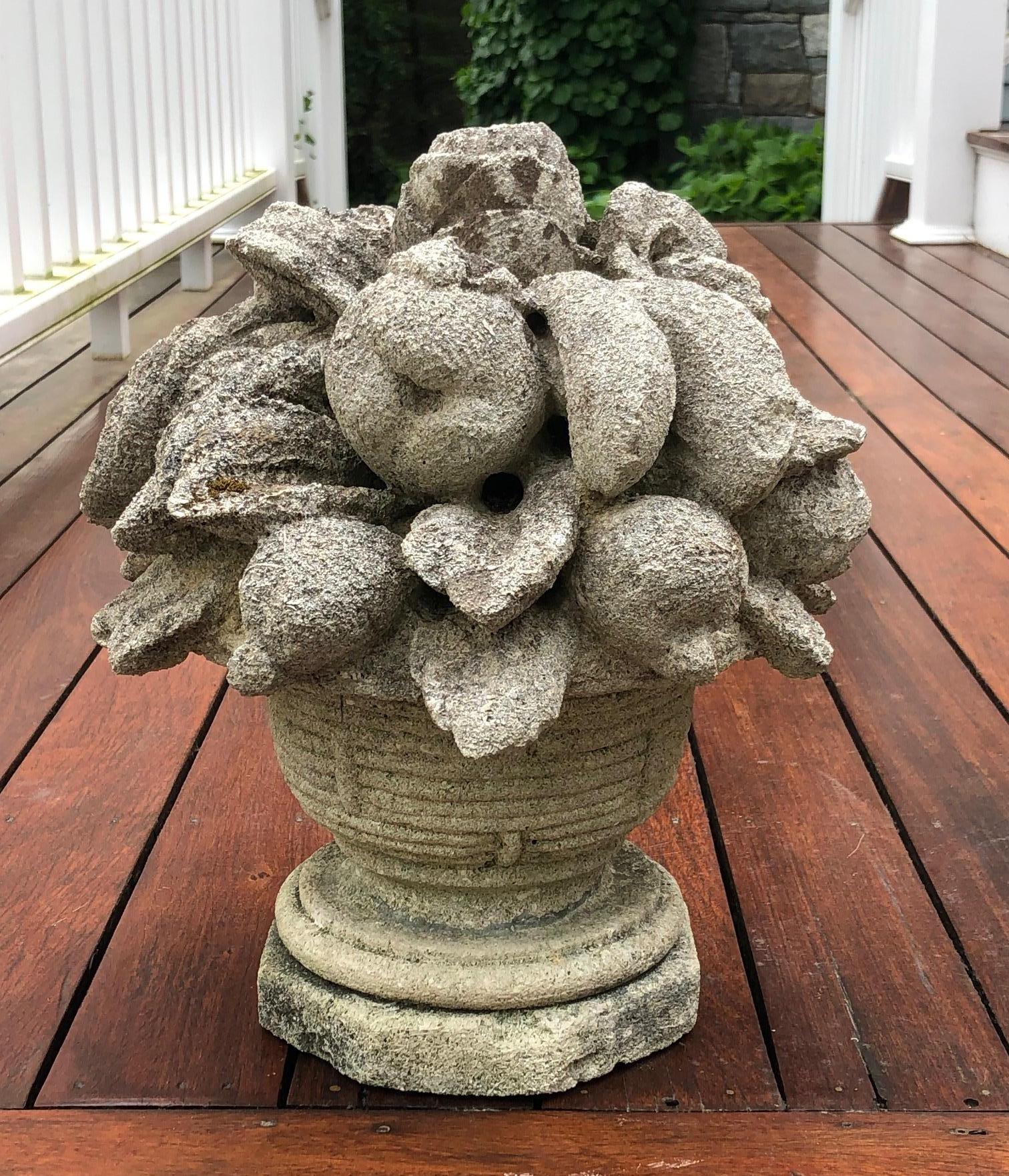 Pair of stylish Antique Cast Stone Fruit and Flower Baskets For Sale 1