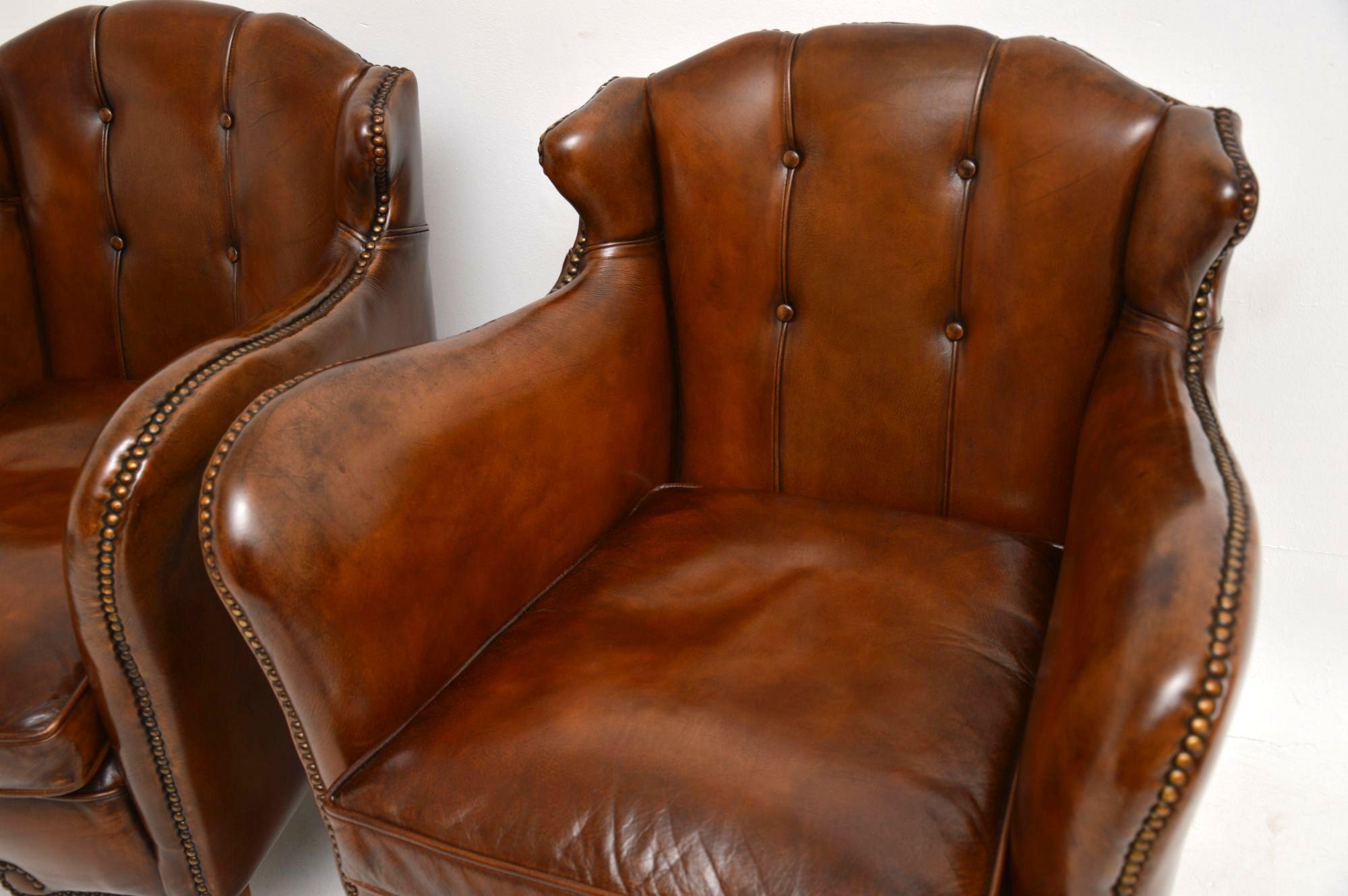 Pair of Stylish Antique Swedish Leather Armchairs 2
