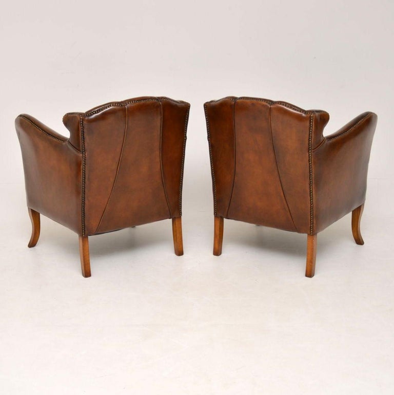 Pair of Stylish Antique Swedish Leather Armchairs For Sale at 1stDibs