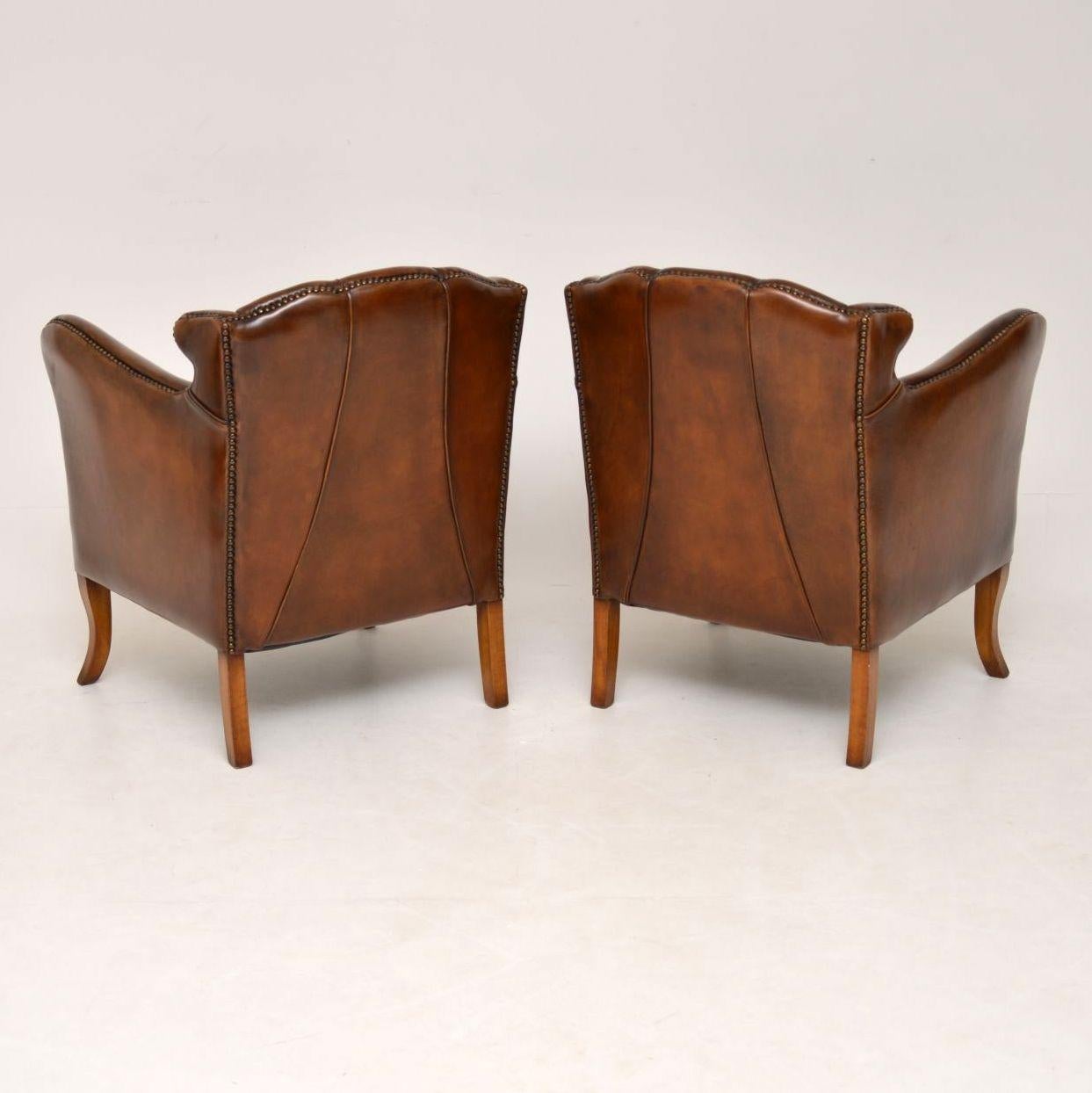 Pair of Stylish Antique Swedish Leather Armchairs 4