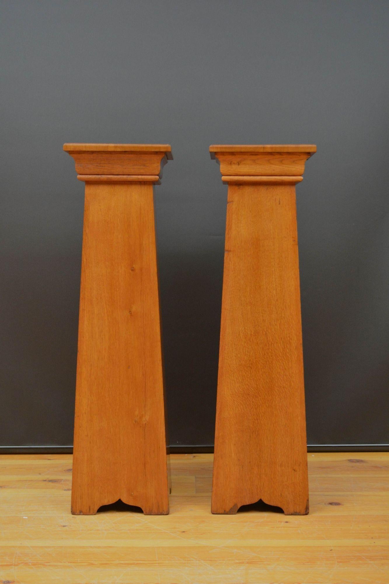 Pareja de elegantes pedestales Arts and Crafts de roble Roble en venta