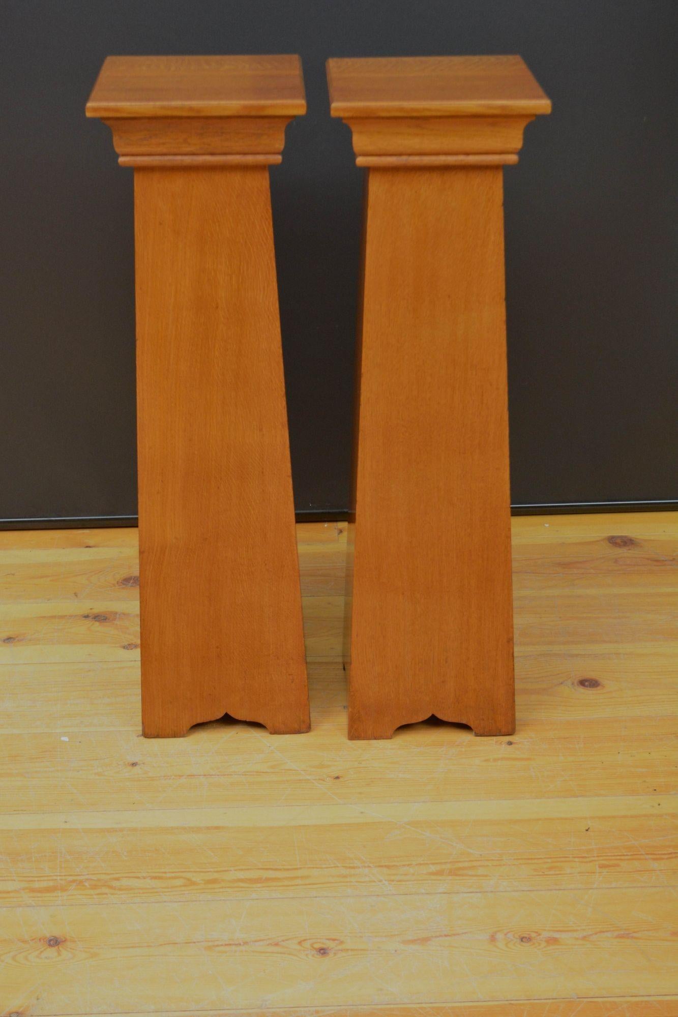 Pareja de elegantes pedestales Arts and Crafts de roble en venta 1