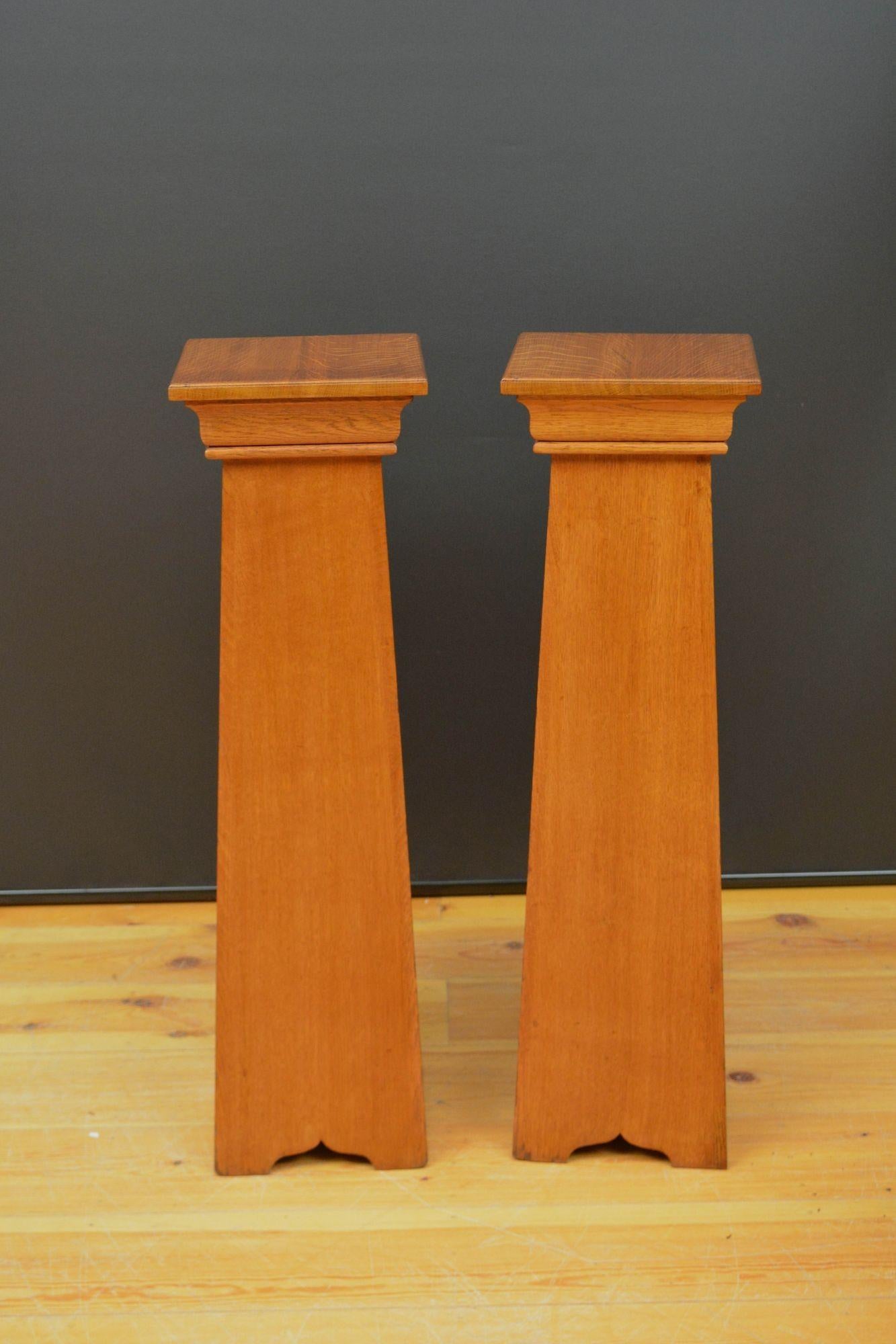 Pareja de elegantes pedestales Arts and Crafts de roble en venta 2