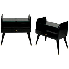 Pair of Stylish Black Lacquered Nightstands