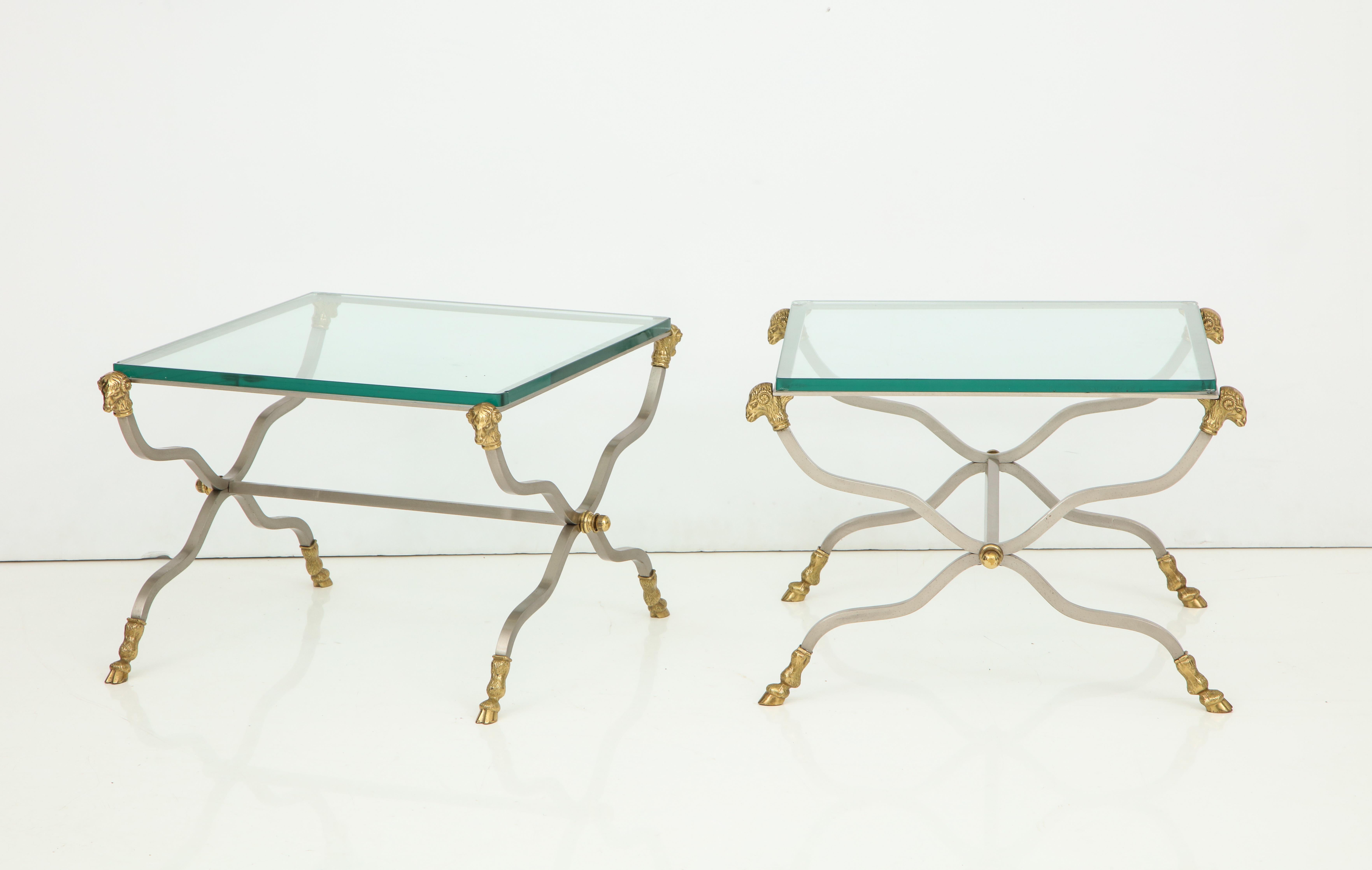 Pair of Stylish Brass End Tables For Sale 2