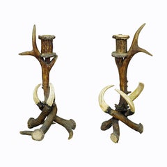 Pair of Stylish Cabin Decor Antler Candle Holders, Germany, ca. 1900