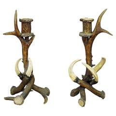 Pair of Stylish Cabin Decor Antler Candle Holders, Germany, ca. 1900