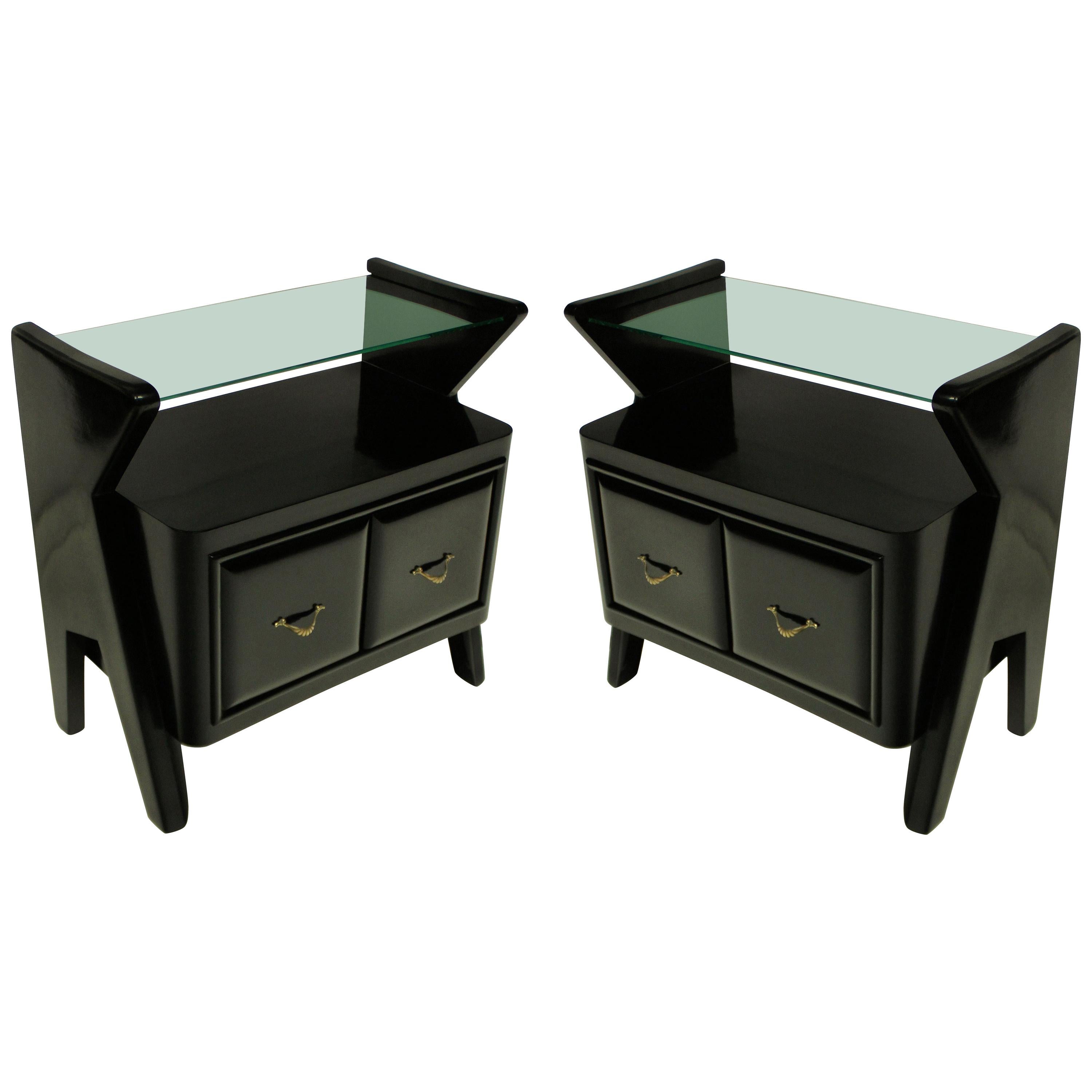 Pair of Stylish Ebonized Italian Nightstands