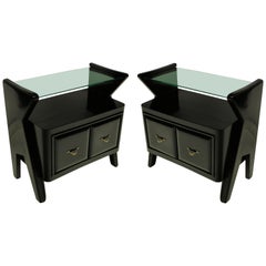 Pair of Stylish Ebonized Italian Nightstands