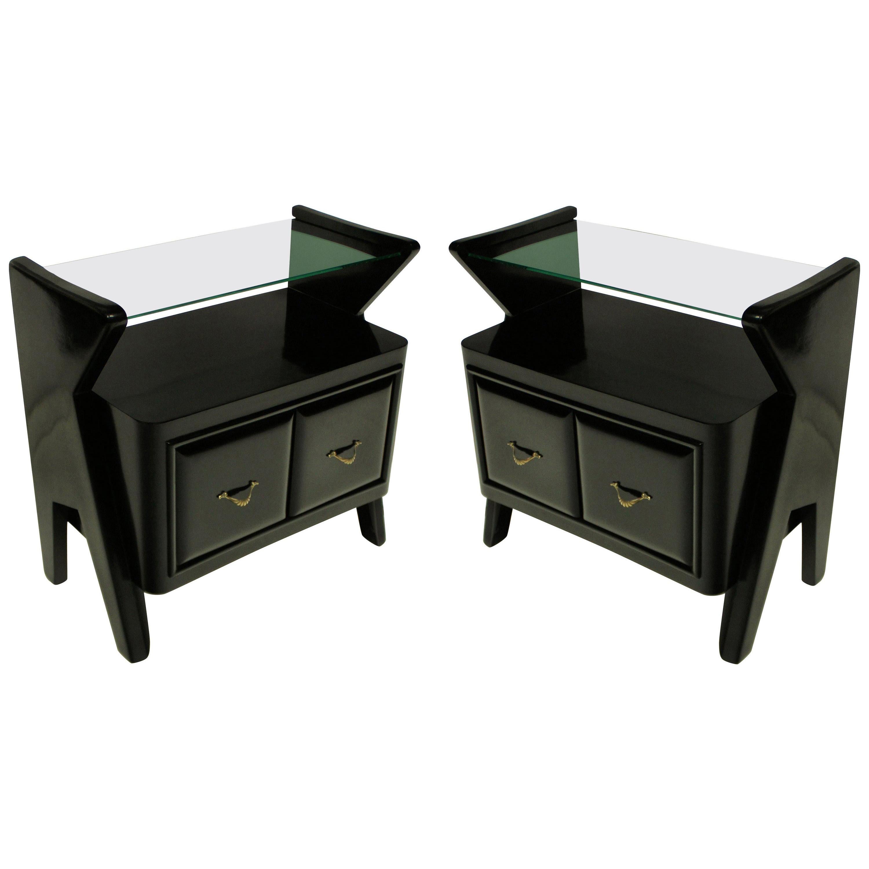 Pair of Stylish Ebonized Italian Nightstands