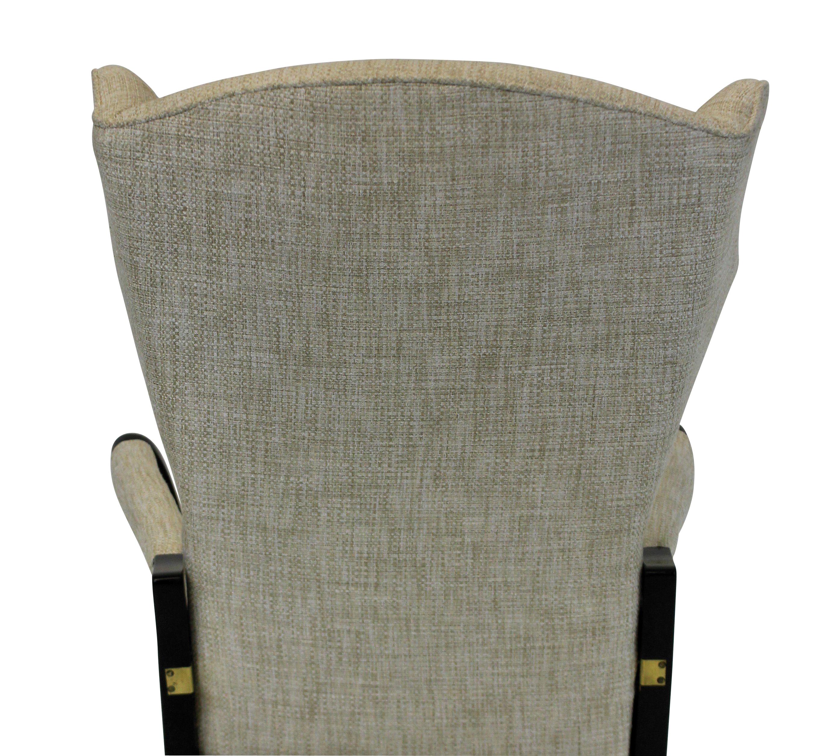 A pair of Italian reclining armchairs of stylish design. In ebonized wood and upholstered in oatmeal twill.

 