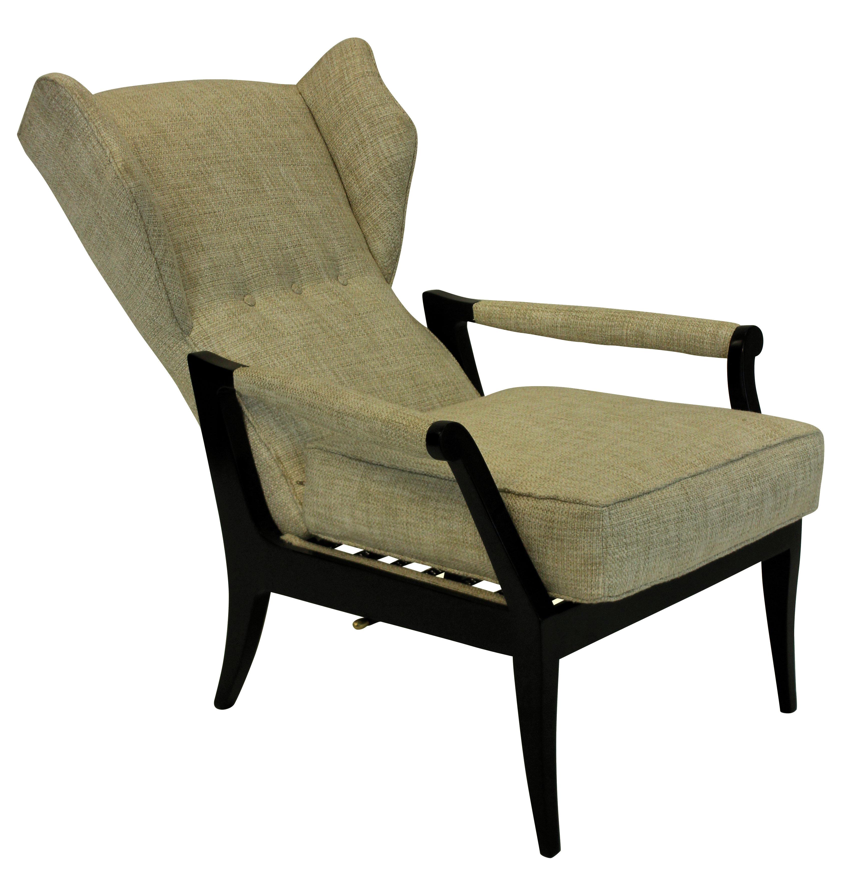 Mid-20th Century Pair of Stylish Ebonized Italian Reclining Armchairs