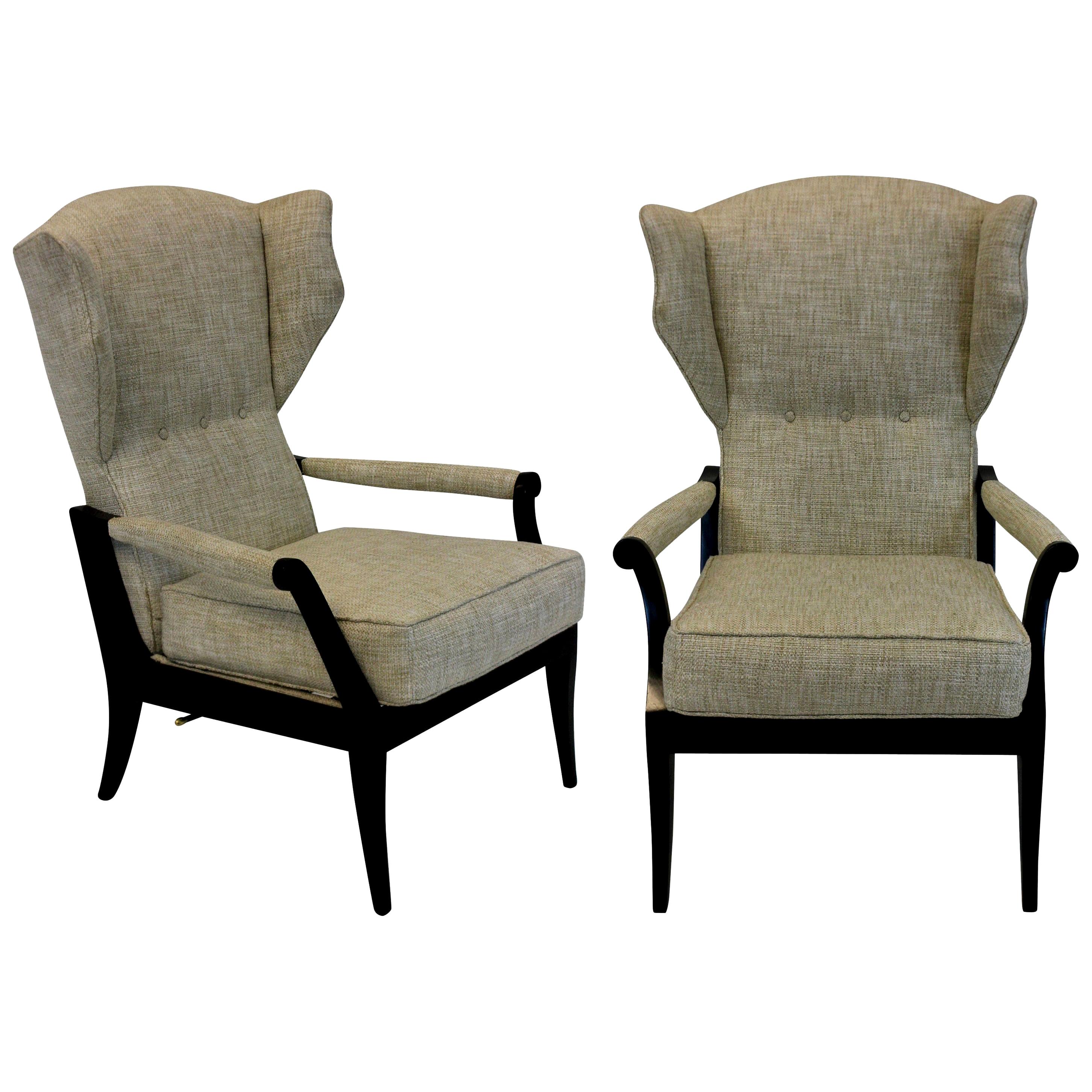 Pair of Stylish Ebonized Italian Reclining Armchairs