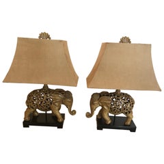 Pair of Stylish Elephant Lamps with Ultra Suede Shades